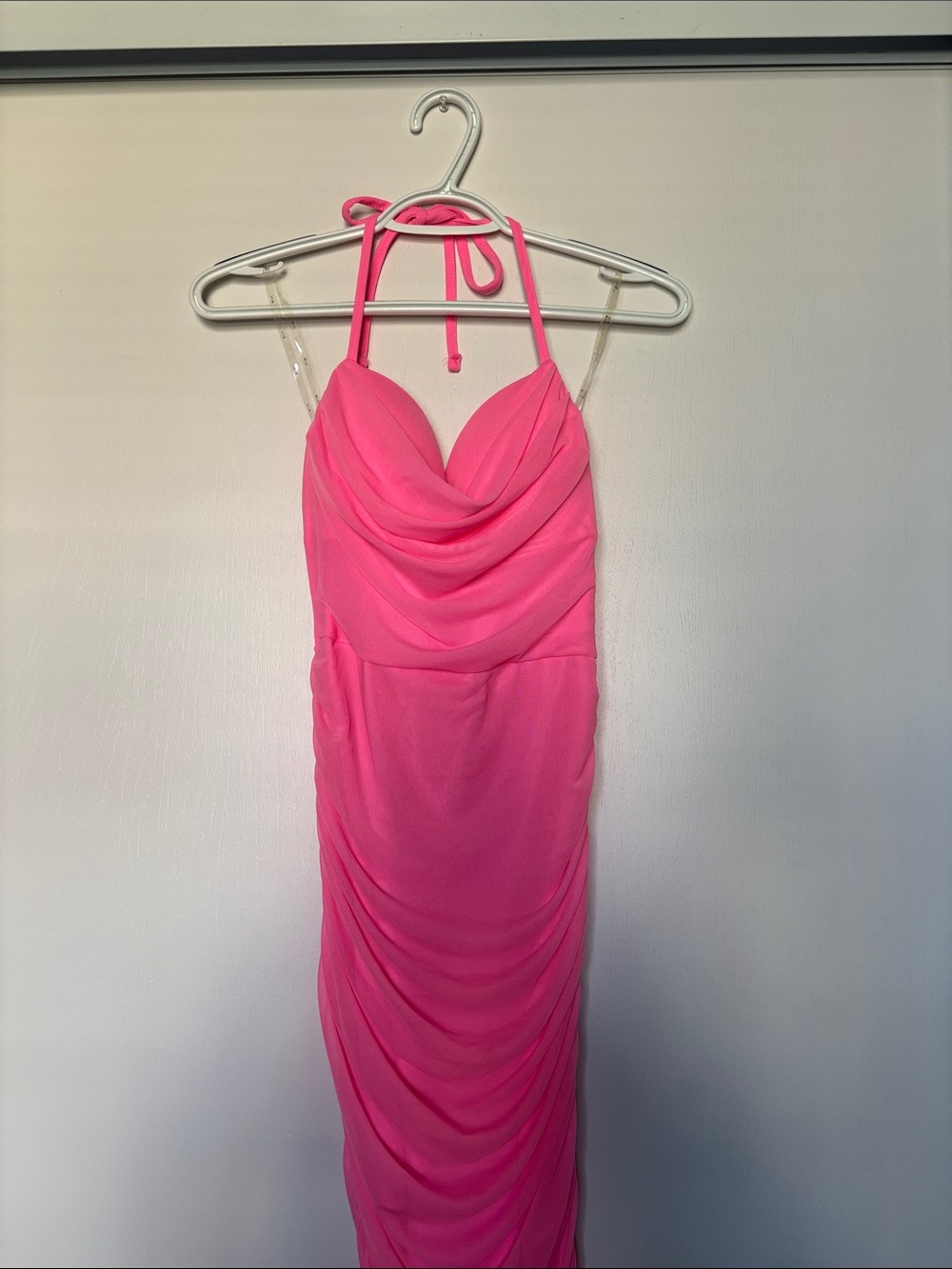 Fashion Nova Hot Pink Strapless Draped Maxi Dress